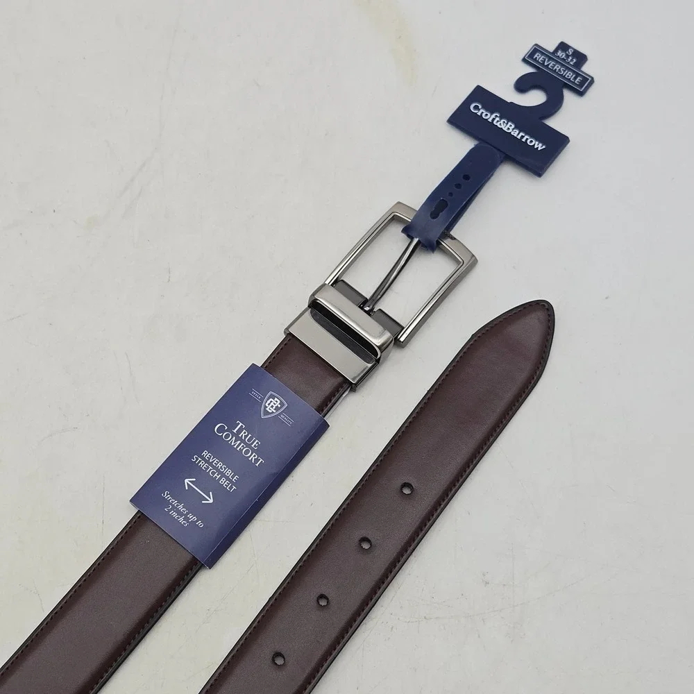 Croft & Barrow Belt Brown Black Reversible Faux Leather Stretch Men 32 w/ Buckle